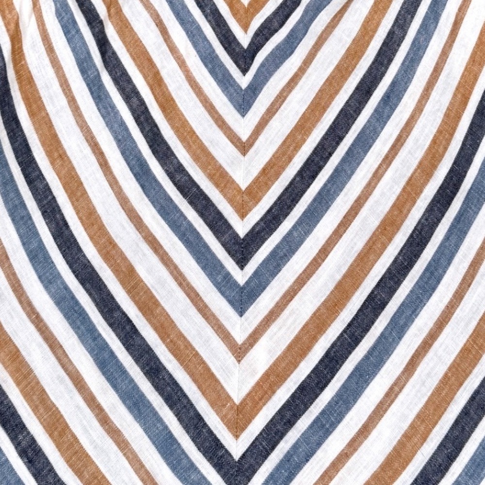 Charlie B Striped 100% Linen Maxi Dress Medium Sleeveless Blue Tan Tie Wasit - Picture 7 of 8